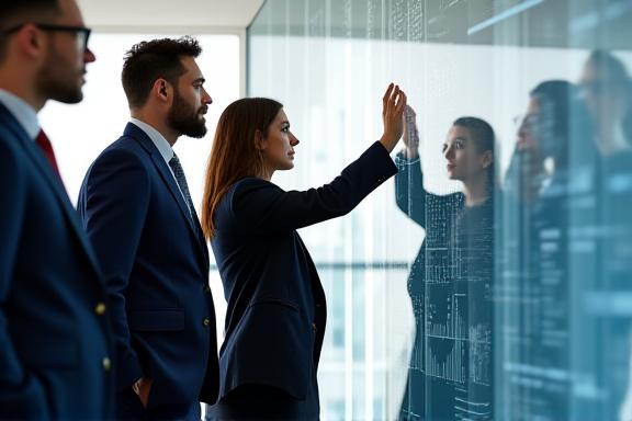 Business experts analyzing data in a modern London office